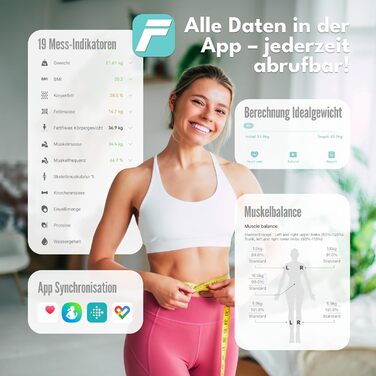 Вага для тіла LEBENLANG з датчиками рук - Великий дисплей & підключення до програми | 29 показників до 180 кг | Аналіз складу тіла (жир, м'язи)