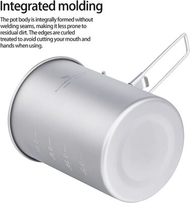 Титанковий казанок iBasingo 900мл з кришкою - казанок для кемпінгу, приготування їжі на відкритому повітрі, подорожей та пікніків