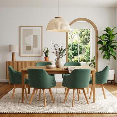 Обідні стільці Bekrvio набір 2 шт. з поворотним механізмом та підлокітниками – 360° поворотний стілець для обідньої кімнати, стілець до обіднього столу, поворотний стілець з тканини льон, стілець для обідньої кімнати з масивними ніжками з бука, м'які обідні стільці, жовтий (6 шт., льон зелений)