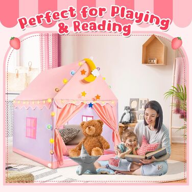 Дитяче намет-ігровий будиночок для дівчаток з килимком та світлодіодними зірками, намет-ігровий будиночок для дітей, намет-принцеса для дівчаток, іграшка-подарунок для дівчаток 3, 4, 5, 6, 7 років