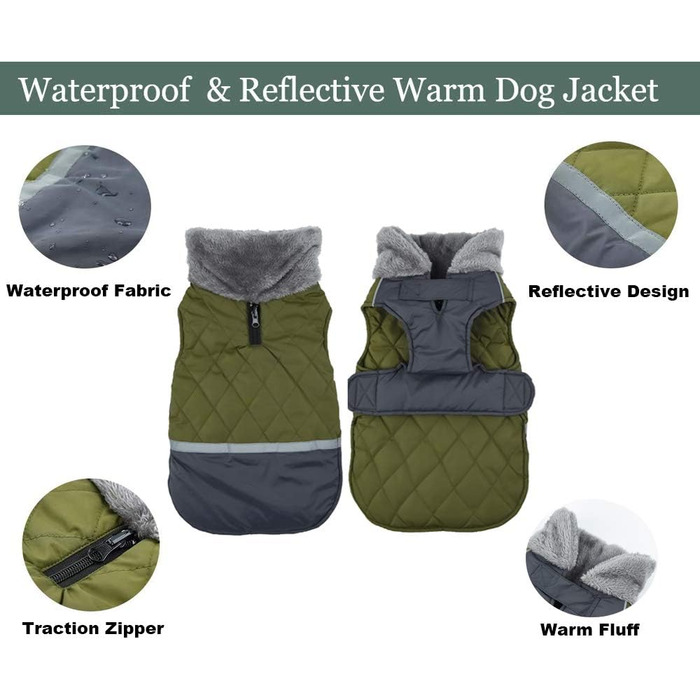 Куртка для собак Etechydra, плюшева Світловідбиваюча, двостороння зимова водонепроникна вітрозахисна куртка для собак, теплий одяг, пальто, жилет для собак, для маленьких, середніх і великих собак, зелений, XXL. 2XL зелений