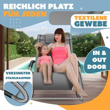 Крісло-шезлонг KESSER® для саду | Зручне крісло-гойдалка | Крісло для відпочинку на відкритому повітрі | Посилена конструкція (150 кг) | Сірий колір