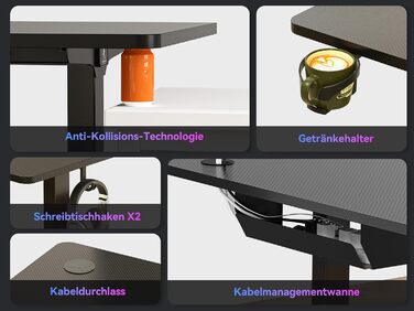 Електричний кутовий стіл WALKINGDESK 160 x 140 см з регулюванням висоти, чорний. Стіл для офісу, геймінгу та дому з кабелеуправлінням