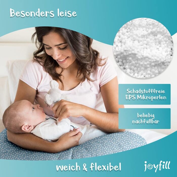 Подушка для годування Joyfill® Premium з мікроперлин - ідеальна для сну та годування | Зручна та тиха подушка для сну на боці | Виготовлено в Німеччині | Подушка для годування (170см, сніжинки)