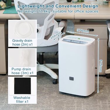 Електричний осушувач повітря для дому: 65л/день, автоматичний режим, 4.5л бак з шлангом для зливу, тихий осушувач для підвалу, офісу, спальні, ванної кімнати, квартири, кухні до 120м², чорний та білий (білий)