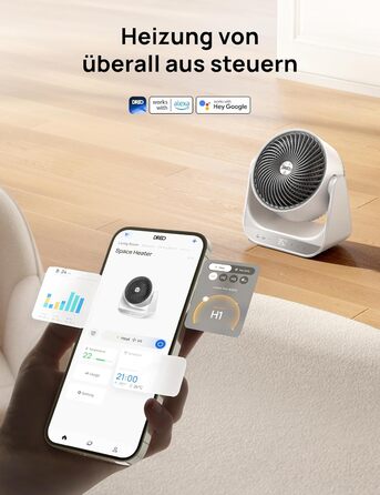 Електричний обігрівач Dreo 714S: 2000W, з пульт та термостат, 7 режимів, захист від перегріву та перекидання, білий, для дому