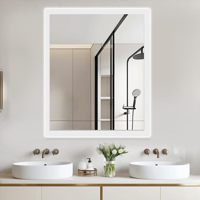 LED дзеркало для ванної кімнати з підсвічуванням | Вологостійке (IP54) | Сенсорне керування | 60x50 см | Вертикальна/Горизонтальна установка