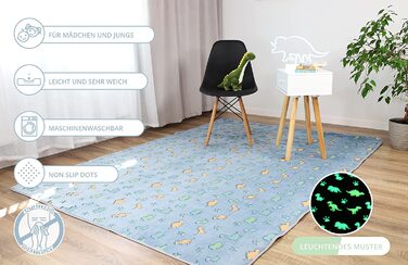 Світиться килим для дитячої кімнати-дитячий флуоресцентний килимок для ігор, який можна прати (синій динозавр, 120x160 см)