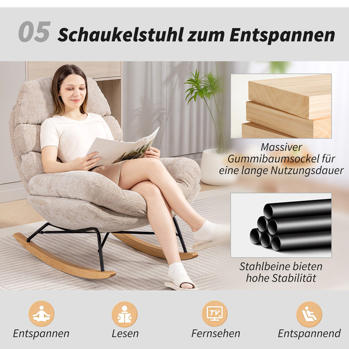 Крісло-гойдалка HOMCOM з м'яким сидінням, сталевими ніжками та дерев'яними ковзанами, кремово-біле