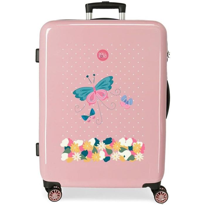 Валіза Road Precious Flower Pink, 50 x 38 x 20 см, жорстка, кодовий замок ABS, 34 л, 1,8 кг, 4 колеса, ручна поклажа (валіза середнього розміру)