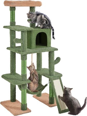 Висотою 160 см, стійка кігтеточка для котів Cat Tree з 4 стовбурами сизалю Оглядовий майданчик Cat Cave Кігтеточка Гамак, зелений/коричневий