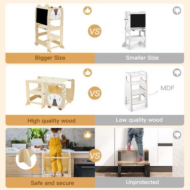 Дерев'яний навчальний столик-сходинка Labebe Montessori для дітей від 1 року (92x38.5x42 см), 3-в-1, з дошками для повідомлень