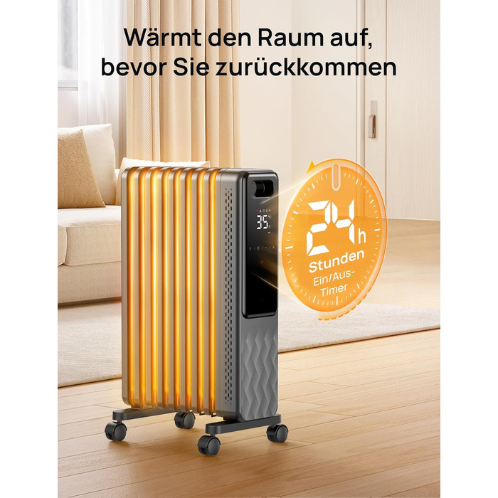 Електричний масляний радіатор Dreo OH310, 2000W, з пультом керування, 9 ребер, термостат, таймер, захист від перегріву та перекидання