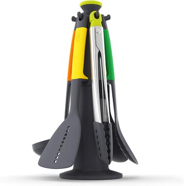 Набір кухонних помічників Joseph Joseph Elevate, 6 предметів з поворотним підставкою, ергономічні силіконові ручки, антипригарне покриття (з пінцетом, багатокольоровий)