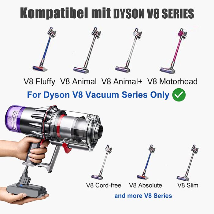 Змінна батарея Bonadget 8000 мАг для літій-іонного акумулятора Dyson V8 21,6 В для ручного пилососа SV10