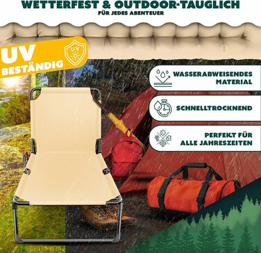 Розкладне кемпінгове ліжко KESSER з преміум-матрацом 190x68x30 см, польове ліжко до 250 кг з подушкою, кишенею та підстаканником, для відпочинку на природі та дому (Колір: Кава/Крем)