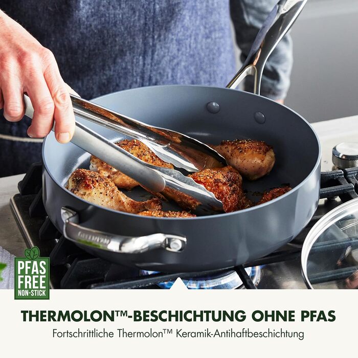 GreenPan Valencia Pro сковорода з нержавіючої сталі з антипригарним покриттям Hartelox, 28 см, 4,2 л, з кришкою, без PFAS, для індукційних плит, можна мити в посудомийній машині, можна використовувати в духовці, сіра