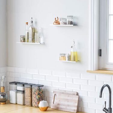 Набір металевих настінних полиць SONGMICS (3 шт.), підвісні полиці в індустріальному стилі для вітальні, кухні та ванної кімнати, білий колір, LFS12BK