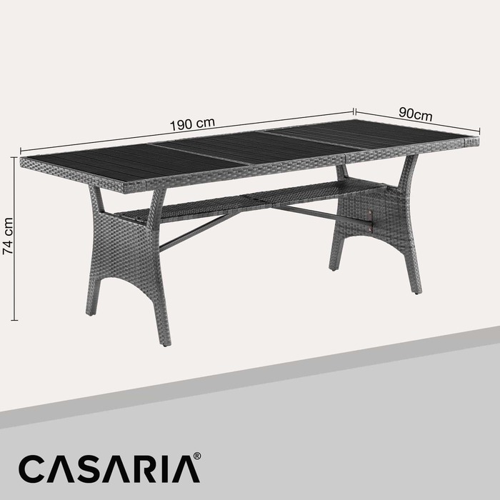 Стіл садовий з поліротанга Takeo Grey 190x90x75см WPC