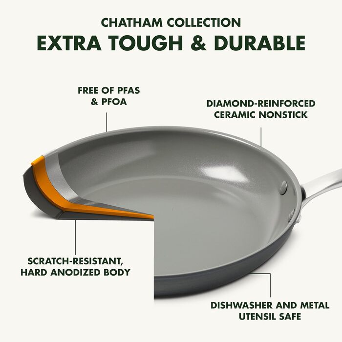 Сковорода GreenPan Chatham 20,3 см, без PFAS, можна мити в посудомийній машині, використовувати в духовці, сіра