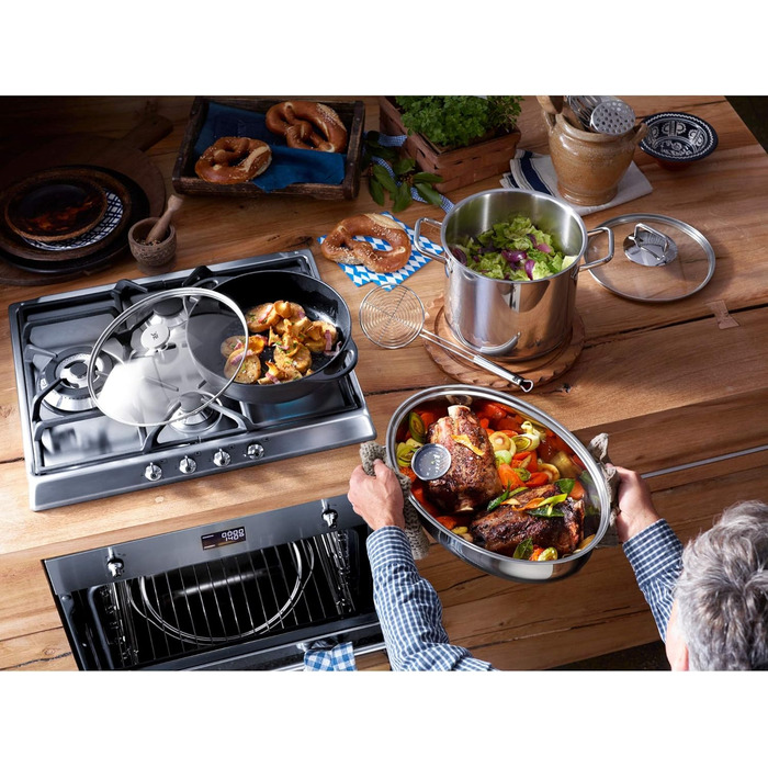 Братер WMF з кришкою, 8,5л, для індукції, Cromargan нержавіюча сталь, з термометром, 41x28,5x18см