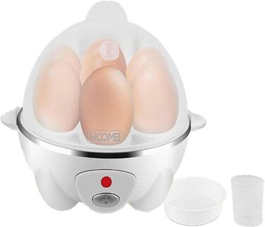 Яйцеварка 350 Вт на 7 місць, міні скороварка для яєць з мірним стаканом контейнер для омлету, функція автоматичного відключення (White Silver)