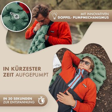 Надувний туристичний килимок Naturbummler 195x56 см, легкий, компактний, CO2-нейтральний, швидке надування, ізоляційний мат для кемпінгу та відпочинку на природі