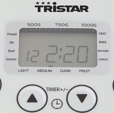 Хлібопічка Tristar BM-4586 - регульований ступінь підрум'янювання скоринки - безглютенова програма, білий