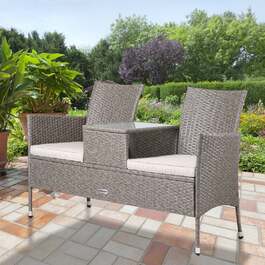 Лавка для кіно Poly Rattan кремова 143x55x88см