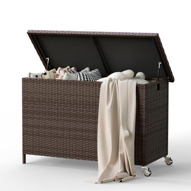 Водонепроникний садовий ящик Amopatio Gartenbox 480л з поліротангу, металевий з колесами та газліфтом для саду, балкону - коричневий