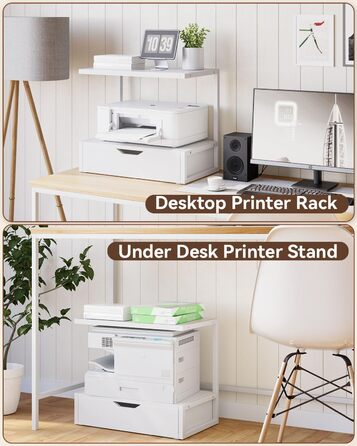 Підставка для принтера IBUYKE 2-ярусна, стіл з полицею для офісу, органайзер для паперів, книг, сканера, факсу, білого кольору TLJ015W