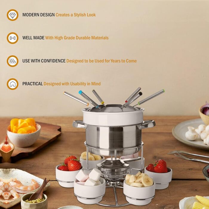 Набір для фондю Premier Housewares з нержавіючої сталі та порцеляни, білий