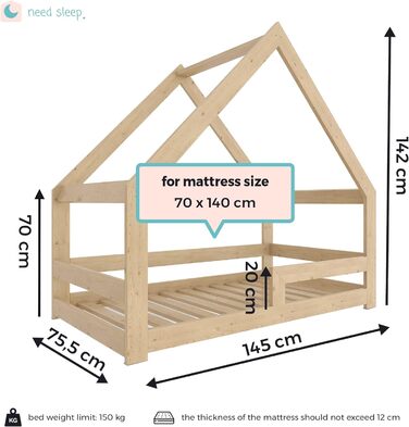 Потрібне ліжко Sleep House Floor Bed 70x140 см без захисту від випадання з димоходом симетричний