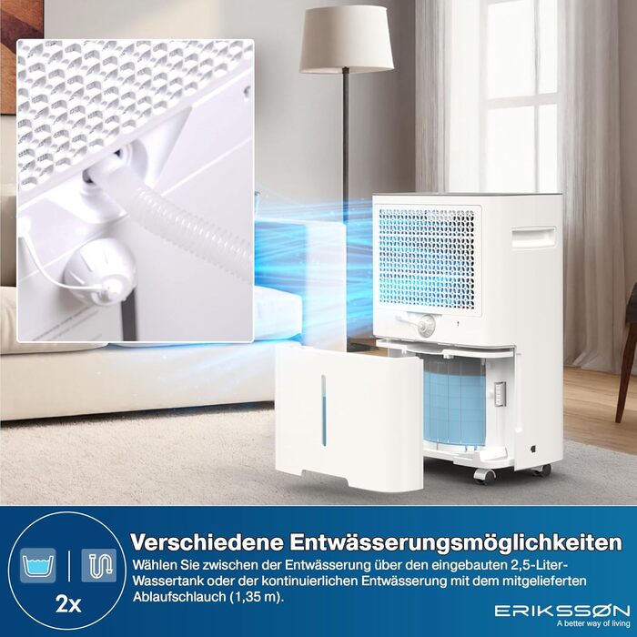 Електричний осушувач повітря з LED дисплеєм, таймером та захистом для дітей | Здатність осушувати 16 літрів вологи на добу | Для приміщень до 70 м² | Енергоефективний осушувач з датчиком вологості | Білий