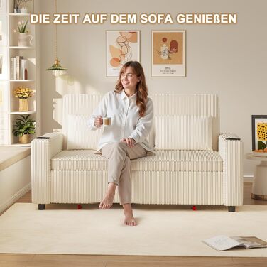 Диван-ліжко JUMMICO 2-місний бежевий з функцією розкладання, подушками та підсклянниками для вітальні/спальні 75x160x93 см