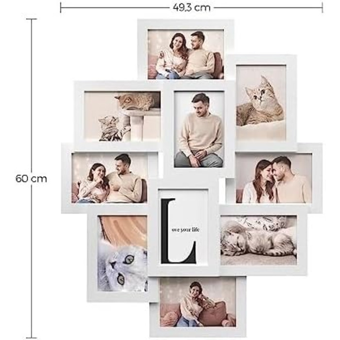 Фоторамка SONGMICS на 10 фото 10x15 см, біла, дерев'яна (MDF) для колажу RPF20WT