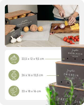 Короб для зберігання картоплі, цибулі та часнику (3 шт.) | Сірий | Короб для картоплі, цибулевий горщик