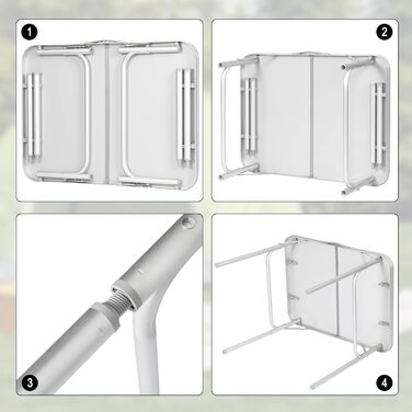 Набір з 3 кемпінгових столів Складаний розкладний стіл Alu, садовий стіл Розкладний стіл Складне регулювання висоти для пікніка на балконній терасі, журнальний столик Балконний стіл Стіл для подорожей, CPT8131SZ-3 (білий)