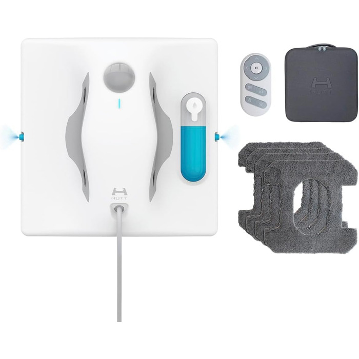 Робот для миття вікон Hutt W8 з пультом дистанційного керування | 2-фазне розпилення, 3800Pa всмоктування | 80 мл бак, розпізнавання країв | Для скла, плитки, дзеркал (4 серветки для миття, страхувальний трос в комплекті)