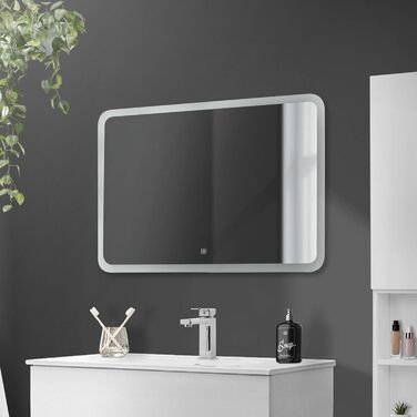 Дзеркало для ванної кімнати ML-Design з LED-підсвічуванням, 90 x 60 см, білий колір, сенсорне керування