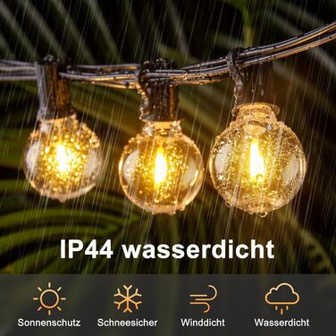 Світлодіодні зовнішні струнні світильники 20 м, 32 лампочки G40, стійкі до погодних умов для саду, балкона, прикраси вечірки