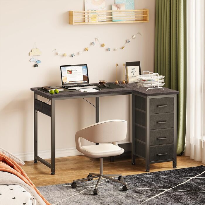 Комп'ютерний кутовий стіл Coleshome 120x70 см з 4 шухлядами, сірий, для офісу/кабінету/спальні