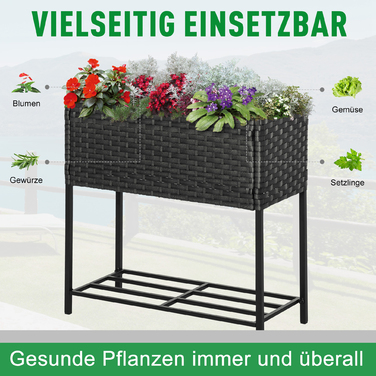 Підвищений грядка-ящик для квітів, глибока полиця, металевий каркас/поліротанг, 70 x 30 x 70 см, темно-коричневий