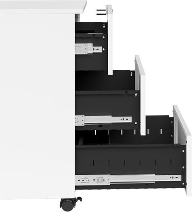 Контейнер на колесах STEELSØN з шухлядами Vespero, мобільний офісний шафчик, з можливістю замикання, 3 шухляди, білий, 65x39x50 см