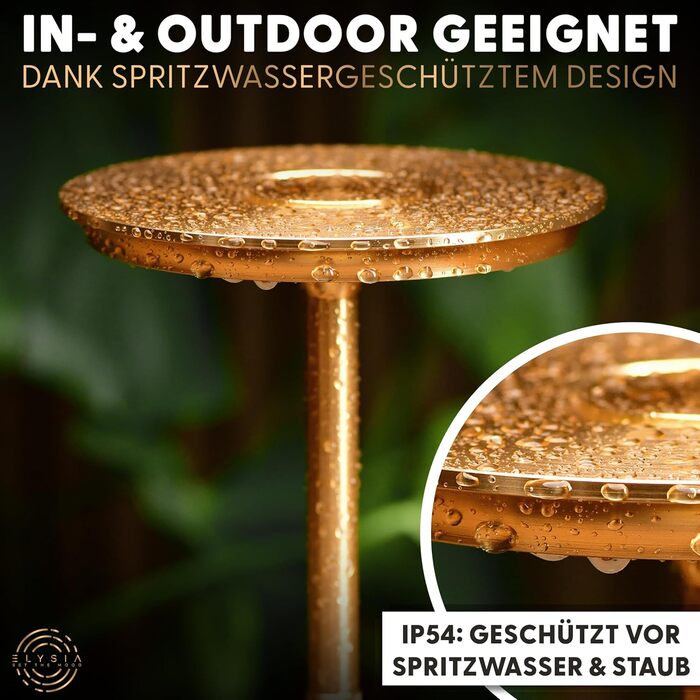 LED настільна лампа ELYSIA з акумулятором, диммування, бездротова, сенсорне управління, для дому та вулиці [IP54], тепле світло [2200K-2700K-3200K], USB-C, перезарядна, алюміній, золота