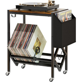 Стійка для зберігання вінілових платівок EKNITEY - 80 платівок, ретро, сталь та дерево, з мішком для організації, для програвачів