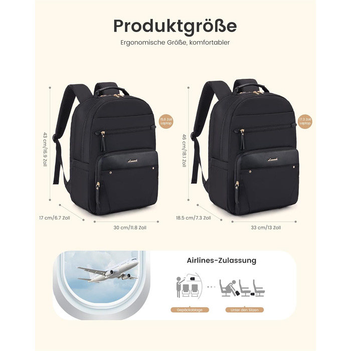 LOVEVOOK Рюкзак для ноутбука, чорний, 15.6 дюймів: водонепроникний, для роботи, навчання, подорожей