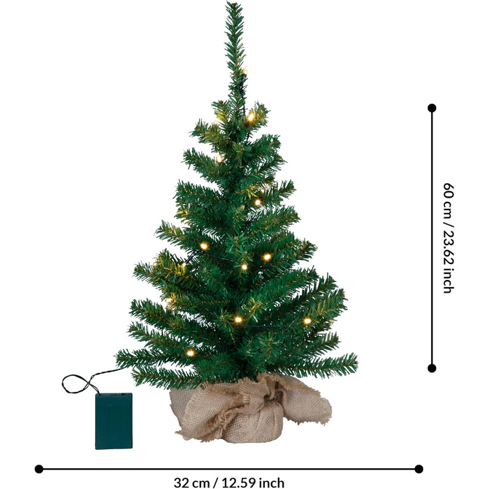 Штучна ялинка EGLO 60 см, LED тепла біла, таймер, штучна ялинка на батарейках