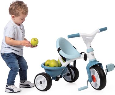 Триколісний велосипед Smoby Be Move з батьківською ручкою, ременем безпеки, металевим каркасом та педальним механізмом для дітей від 15 місяців (Блакитний)