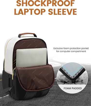 LOVEVOOK Рюкзак для жінок, великий, 15.6 дюймів, сумка для ноутбука, водонепроникний, шкільний рюкзак, для дівчаток-підлітків, чорний, елегантний, для роботи, навчання, подорожей (15.6 дюймів, бежево-чорний-коричневий)